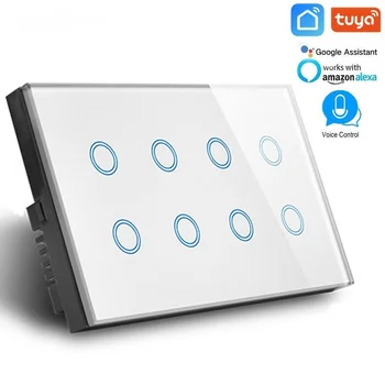 Tuya Smart Life APP Control WIFI Switch Великобритания 110-240 В Кристалл Стекло 8 банд свет WiFi переключатель 600 Вт, совместимый Alexa Google