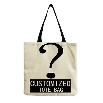 Индивидуальная женская сумка-тоут, льняная сумка с логотипом, на заказ, ваши фотографии, сумки для покупок, Ручные сумки через плечо, практичные