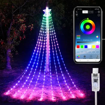 9X3 М 304 Умное приложение Dreamcolor Рождественские украшения Звездный свет на открытом воздухе Bluetooth RGB Водопад Елочные сказочные гирлянды