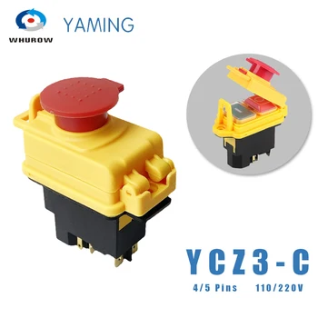 Электромагнитный переключатель YCZ3-C 4/5 Контактов Вкл Выкл, 2-Позиционная кнопка мгновенного сброса с крышкой, водонепроницаемая IP55, аварийная остановка