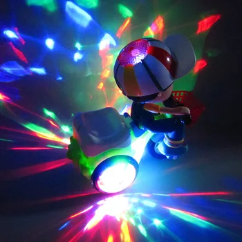 Детский электрический каскадерский трехколесный велосипед с музыкальными ослепляющими огнями, вращающиеся на 360 градусов светящиеся детские игрушки