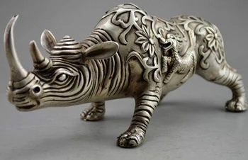 Китайские поделки из меди и латуни, Азиатский Сложный китайский фэн-шуй, статуя носорога ручной работы из белой меди