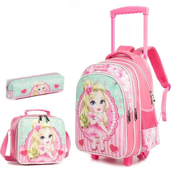 школьная сумка-тележка на колесиках с набором пакетов для ланча, рюкзак на колесиках для девочек, сумки-тележки, детский школьный рюкзак на колесиках