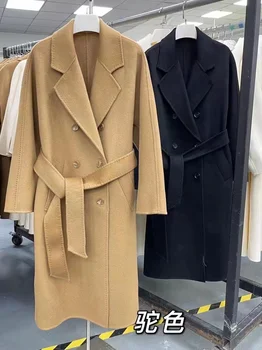 Двубортное двустороннее кашемировое пальто Anna, короткое шерстяное пальто средней длины, приталенное для женщин в