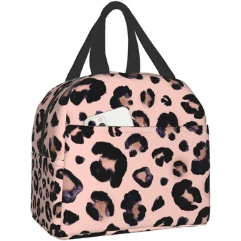 Сумка для ланча для женщин с леопардовым принтом в виде Гепарда, розовый изолированный ланч-бокс, сумка-холодильник для взрослых, детей, работы, офиса, школы, пикника, многоразового использования