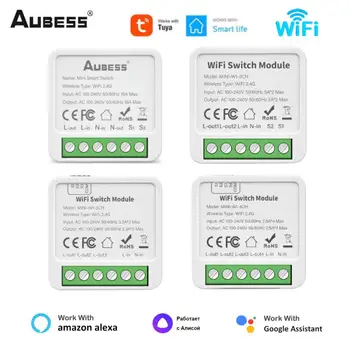 AUBESS Tuya Wifi 16A Мини Умный выключатель света 1/2/3/4 Банды Поддержка двухстороннего управления с Smart Life Alexa Google Home Яндекс Алиса