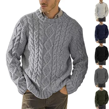 Красивый осенне-зимний свитер в стиле Поп, мужской европейский и американский однотонный свитер с круглым вырезом и длинным рукавом