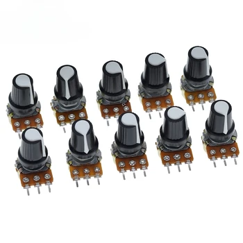 5 компл. WH148 1 К 10 К 20 К 50 К 100 К 500 К Ом 15 мм 3-Контактный Линейный Конический Поворотный Потенциометрический Резистор для Arduino с белой крышкой AG2