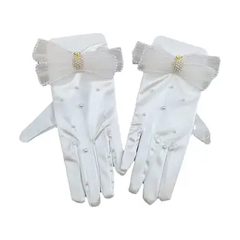 2 предмета, женские Свадебные перчатки для новобрачных, растягивающиеся, Винтажный дизайн, Атласные короткие перчатки из мягкой ткани для концертов, балетных шоу, вечеринок