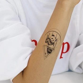 Геометрическая наклейка с временными татуировками в виде треугольника в виде Панды, Черный бриллиант, Маленькая изготовленная на заказ линия Татуировки, Боди-арт, Рука, Шея, Поддельные Татуировки, Женщины, Мужчины