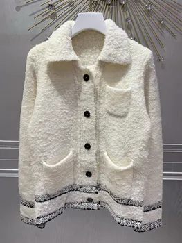 Кардиган с однобортным карманом на лацкане, дизайн украшения, теплая удобная мода 2023, новинка зимы, горячая