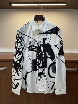 Весенняя Модная Мужская повседневная рубашка Высокого качества из 50% Шелка с каракулевым принтом, топы F264