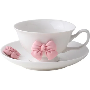 Набор чашек и блюдец с милым сердечком для девочек, подарок на День Святого Валентина, Кофейная чашка, Керамический послеобеденный чай, красивая бабочка