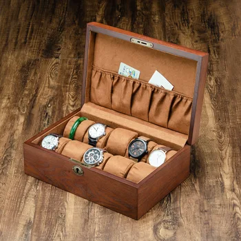 Коробка для часов из массива Дерева, Органайзер для мужчин, Ювелирный браслет, Футляр для механических часов, Коробка для хранения, 10 слотов с замком, дисплей, Идеи подарков