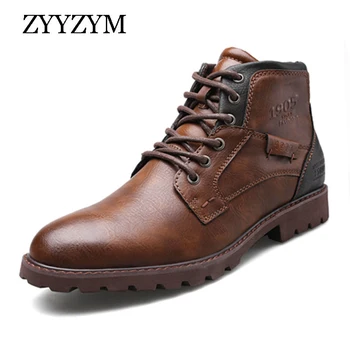 ZYYZYM, мужские кожаные ботинки, Весна-осень, мужские ботинки в винтажном стиле, мужская обувь на молнии, Модная Повседневная обувь, мужские Botas Hombre