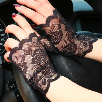 Женские сексуальные нарядные кружевные перчатки, солнцезащитные короткие перчатки, кружевные перчатки без пальцев, весенне-летние варежки, аксессуары