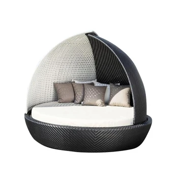 Индивидуальный диван-кровать из ротанга для отдыха на открытом воздухе, водонепроницаемое кресло для отдыха во внутреннем дворе с солнцезащитным кремом, пляжная кровать для отдыха, круглая кровать
