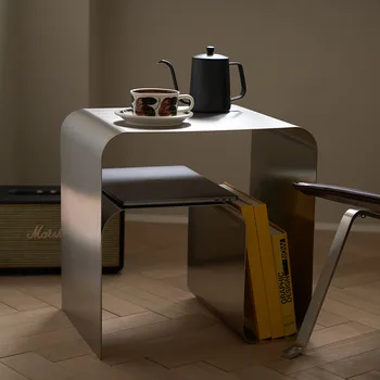 Средневековые минималистичные металлические столы, Прикроватный столик из нержавеющей стали, Приставной столик, Цельный шкафчик, Журнальный столик в винтажном стиле