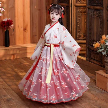 Китайский шелковый халат Костюм Для Девочек Детское Кимоно Китайское Традиционное Винтажное Этническое антикварное платье Танцевальный Костюм Косплей Hanfu set