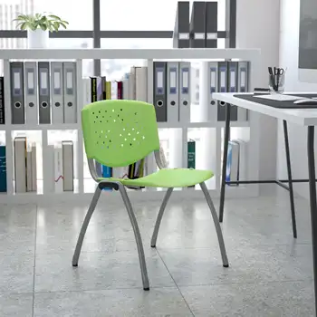 Флэш-мебель серии HERCULES весом 880 фунтов Вместительный зеленый пластиковый стул с каркасом из титаново-серого порошкового покрытия