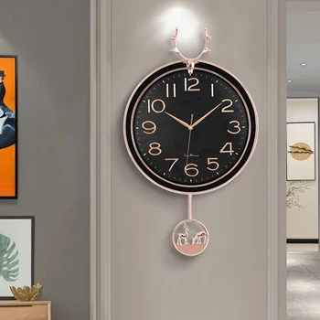 Роскошный дизайн настенных часов в Скандинавском Стиле, Маятниковые Стильные Настенные часы, Подвесные Черные Кварцевые Украшения Duvar Saati Для гостиной WSW45XP