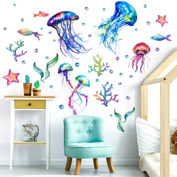 2шт. Подводный мир, Медузы, морские звезды, Мультяшная наклейка на стену, Гостиная, спальня, Детская комната, наклейка на стену, наклейка на стену
