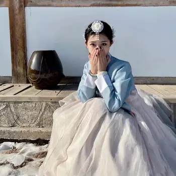 Корейская традиционная одежда, платье Ханбок, Корейский женский праздничный костюм в национальном стиле, Комплект одежды для выступлений на сцене для народных танцев