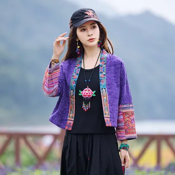2023 китайские винтажные изящные топы hanfu, топы в национальном стиле, изысканные топы с вышивкой, женская блузка из хлопка и льна, дорожный кардиган