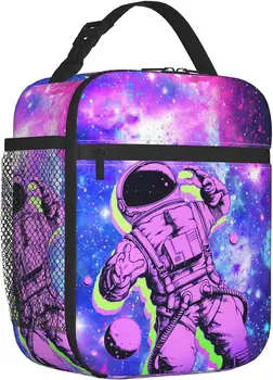 Сумка для ланча с рисунком астронавта из мультфильма, многоразовая водонепроницаемая и изолированная сумка для ланча, модная как для мужчин, так и для женщин