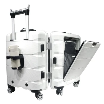 Дорожный прочный чемодан-тележка из полипропилена на колесиках с жестким корпусом, комплект для багажа с открывающимся спереди держателем для ноутбука и мобильного телефона