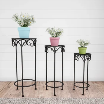 Подставки для растений– набор из 3 комнатных или уличных растений от Pure Garden (черный) Украшение мебели Классическая элегантность