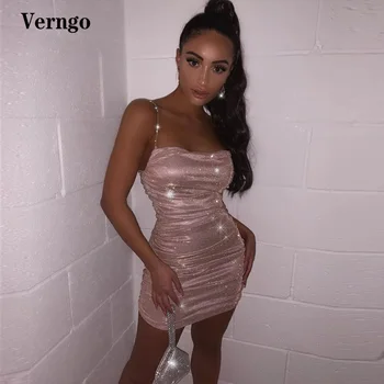 Verngo, Блестящие Пыльно-розовые Короткие платья для выпускного вечера, мини-сексуальное коктейльное платье, Мерцающий наряд для ночного клуба