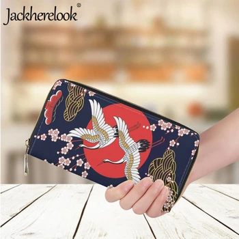 Jackherelook Японский стиль, кошелек с принтом Журавля и животных, женский модный Ретро-женский кожаный роскошный кошелек, держатель для банковских карт