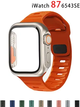Чехол + Ремешок Для Apple Watch Band 45 мм 44 мм 42 мм 40 мм Умный Силиконовый Браслет Iwatch Series 3 4 5 6 Se 7 8 Сменить На Ultra Case