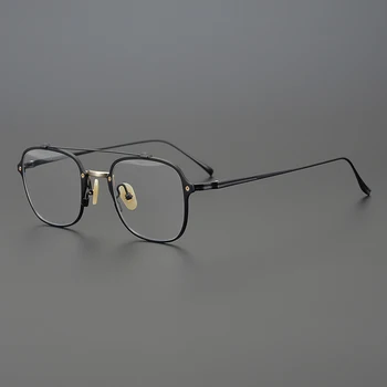 Японская оправа для очков ручной работы, мужские двухлучевые Дизайнерские сверхлегкие очки, Квадратная оправа из чистого титана, оптические очки для близорукости по рецепту врача