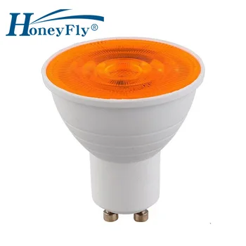 HoneyFly 200шт Оранжевая Светодиодная Лампа GU10 с Регулируемой Яркостью 3 Вт/5 Вт MR16 (50 мм) + C 220-240 В GU10 Flame COB LED Алюминиевая Точечная Лампа Чашка