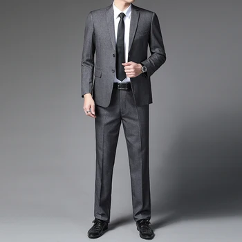 Мужской деловой повседневный Блейзер и брюки, комплект из 2 предметов, серый костюм классического дизайна, Пиджак и брюки Twinset, мужская элегантная одежда