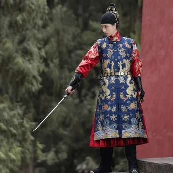Длинный жилет Hanfu Мужской древнекитайский халат Hanfu Мужской костюм для косплея Hanfu Черный желтый синий красный пальто для мужчин женщин Плюс размер