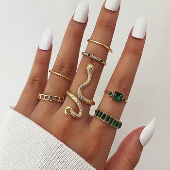 IFMIA, Комплект колец в форме Змеи из Богемного Хрусталя для женщин, Модные кольца золотого цвета с геометрическими узорами, Женские свадебные украшения на палец