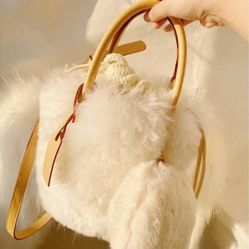 Роскошная женская плюшевая сумка-мешок из высококачественной шерсти и меха, Новая вязаная сумка с пушистым шнурком, закрытая сумка