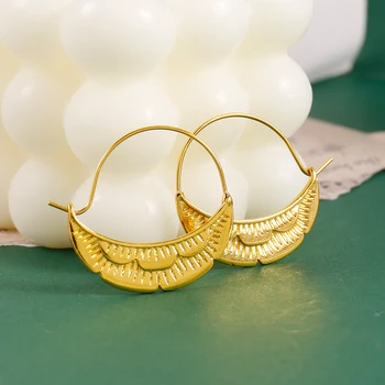 Оптовые винтажные золотые женские серьги-кольца, индивидуальность, Этнические металлические серьги с ручной резьбой, ювелирные изделия