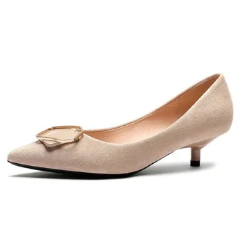 Модные женские пикантные вечерние туфли на тонком высоком каблуке, женские туфли-лодочки из флока без застежки 3,5 см с острым носком и мелкими металлическими украшениями, женская обувь
