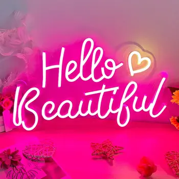 Красивая Неоновая вывеска Hello для декора стен, Комнаты для девочек, Романтические Неоновые лампы для дома, вечеринки, бара, Hello Beautiful с питанием от USB