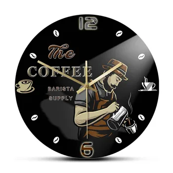 The Coffee Barista Поставляет Настенные часы современного дизайна Для кофейни, бизнес-вывески, декоративные часы в кофейных зернах