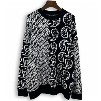 Винтажная уличная одежда в стиле хип-хоп, трикотаж RHUDE, Классический Черно-белый Контрастный Свободный Свитер 1: 1, Высококачественный парный вязаный пуловер
