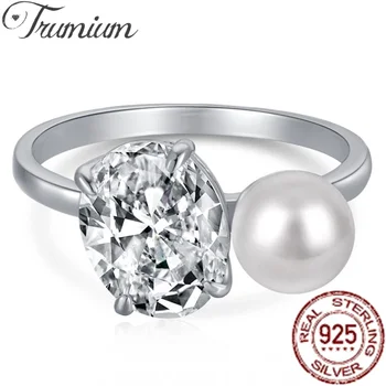 Trumium 100% Стерлингового серебра 925 Пробы, кольца с цирконом и жемчугом овальной огранки для женщин, Изысканные ювелирные изделия, Обручальные кольца, Аксессуары