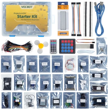 93 Шт. Набор электронных компонентов, интегрированный DIY Basic с перемычкой, макетной платой, зуммером, светодиодом, ультразвуком для Arduino