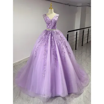 Светло-фиолетовое Свадебное платье 2023, Сексуальное Бальное платье Принцессы с V-образным вырезом, без рукавов, Роскошное Vestido De Noiva, большие размеры