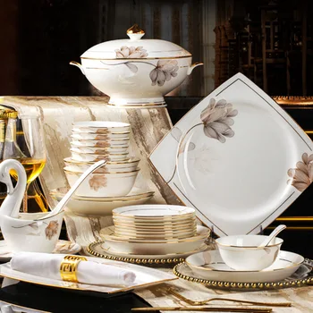 Набор посуды из Цзиндэчжэньского костяного фарфора, Европейская миска и тарелка, китайская керамическая миска и тарелка, ручная посуда с золотой инкрустацией