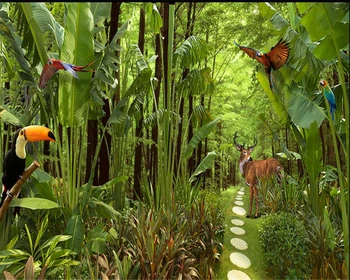 3D обои Beibehang, Зеленый Тропический лес, Растительный фон, 3D Обои для гостиной, Спальни, ТВ-фон, Настенные обои
